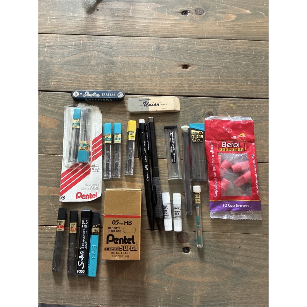 Lot Of Vintage Pencil Leads Pentel Clickster Mechanical Pencils and Erasers